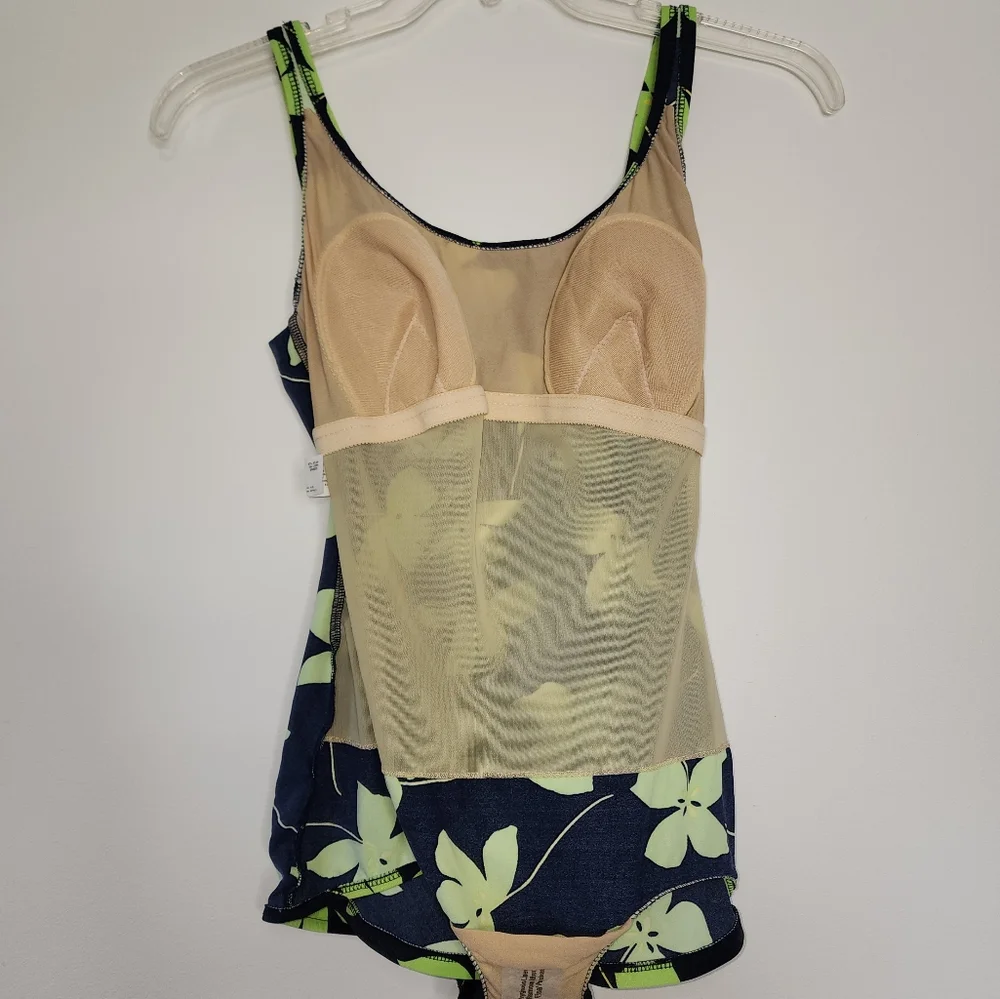 Floral plus size navy‎ lime 1 piece swimsuit 16